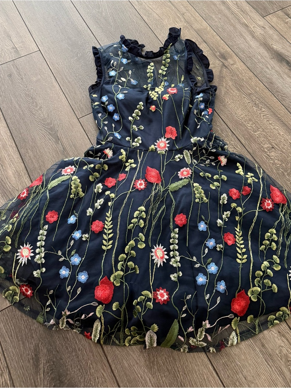 City Studio Navy Floral Embroidered Sleeveless Dress